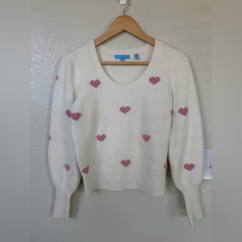 Draper James Cream Scoop Neck Sweater with Pink Hearts